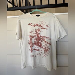 Unknown Brand Women's Cream Short-Sleeve Tee with Rust Cowboy Graphic